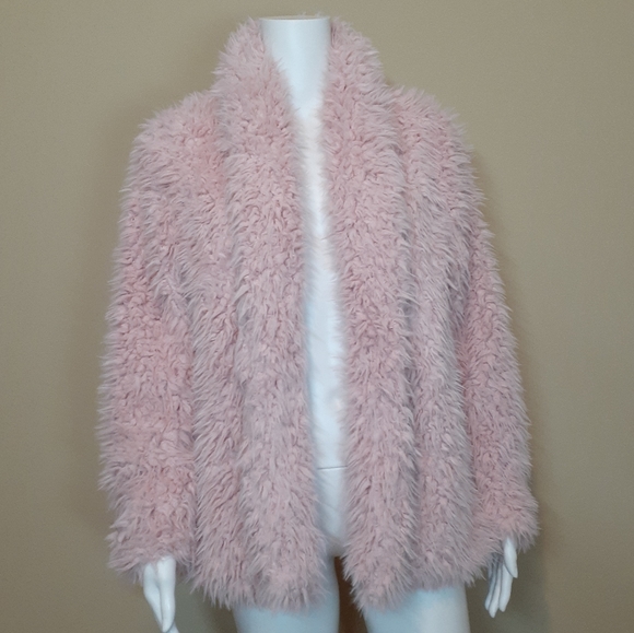 Topson Downs Jackets & Blazers - Topson Downs Baby Pink Faux Fur Open Front Teddy Jacket Large NWOT